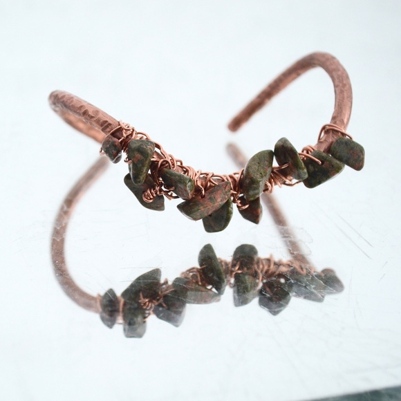 Unakite Copper Cuff Wire Wrapped Bracelet Reiki - Picture 2 of 7